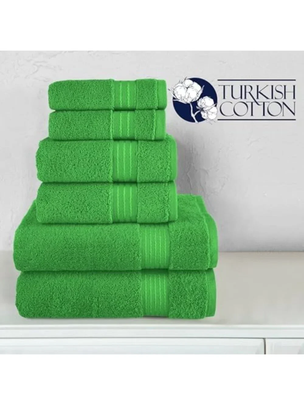Premium 6-Piece Cotton Towel Set - 100% Turkish, Soft & Absorbent, Emerald Green